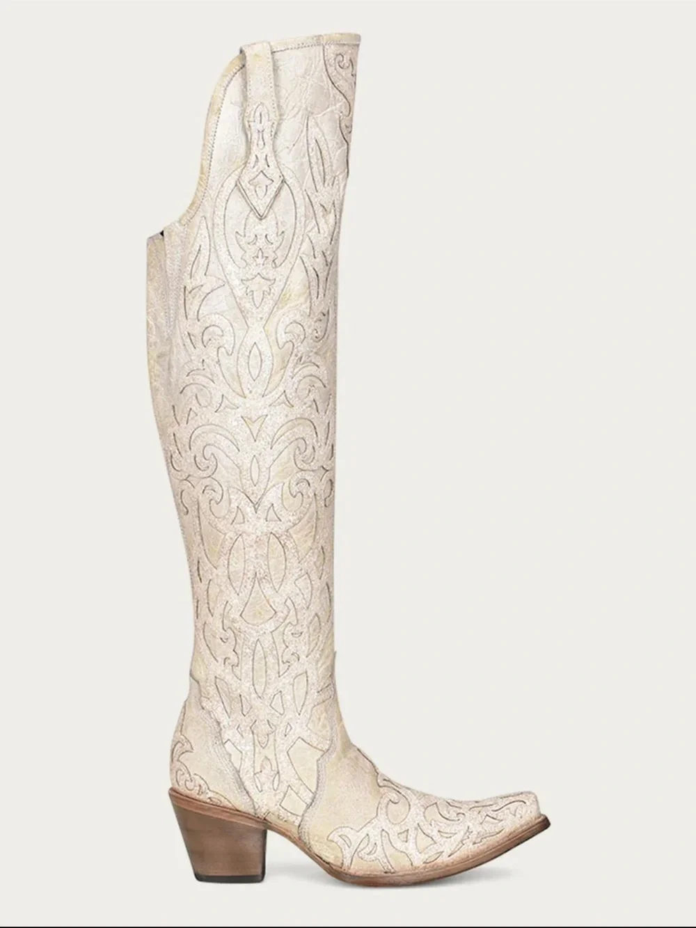 Corral Ivory Embroidered Over-the-Knee Western Boots